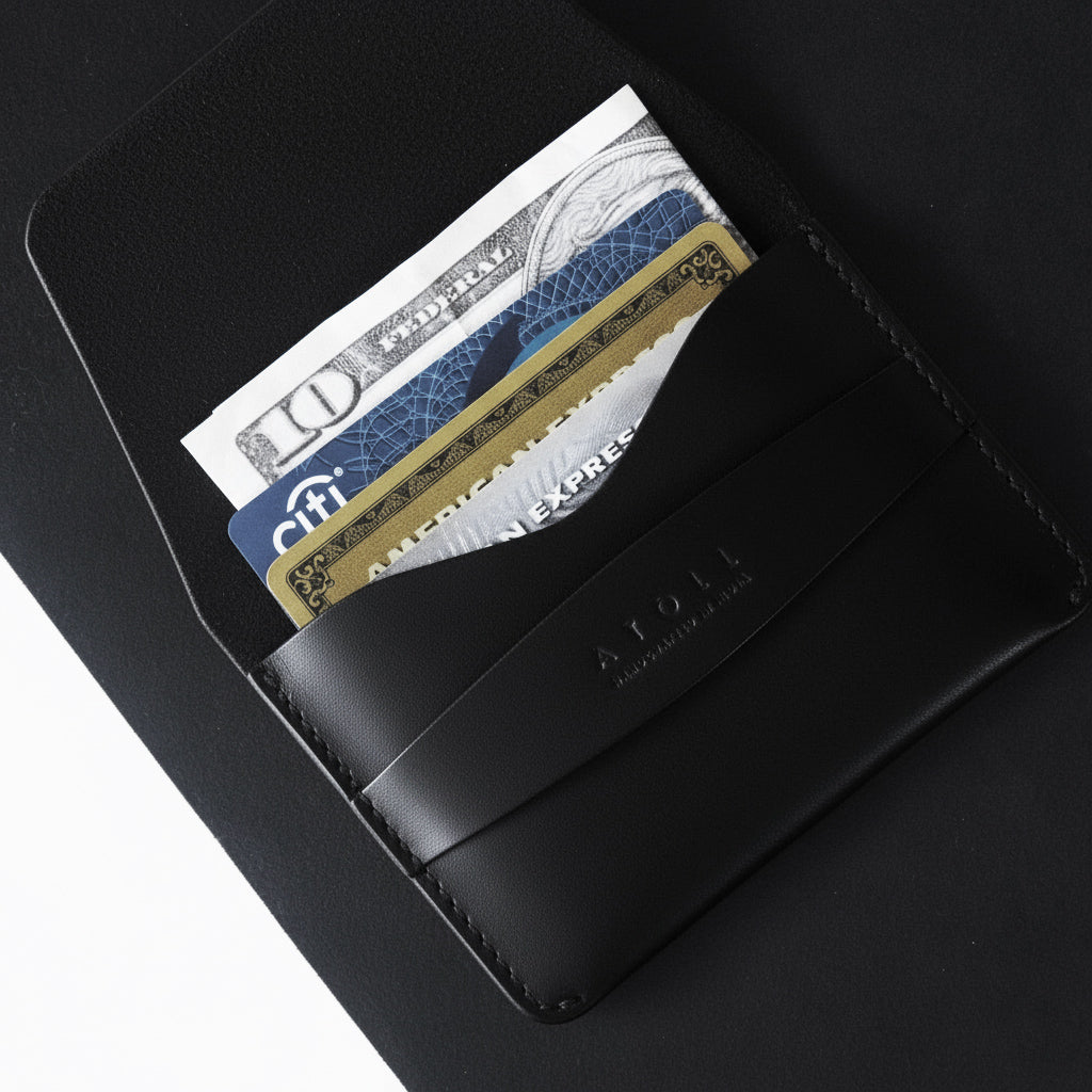 Greece -Black Leather Flap Wallet
