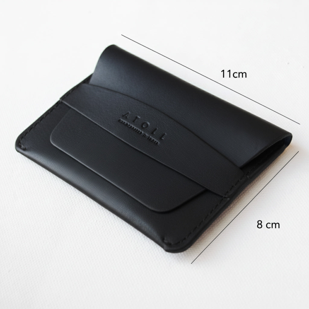 Greece -Black Leather Flap Wallet