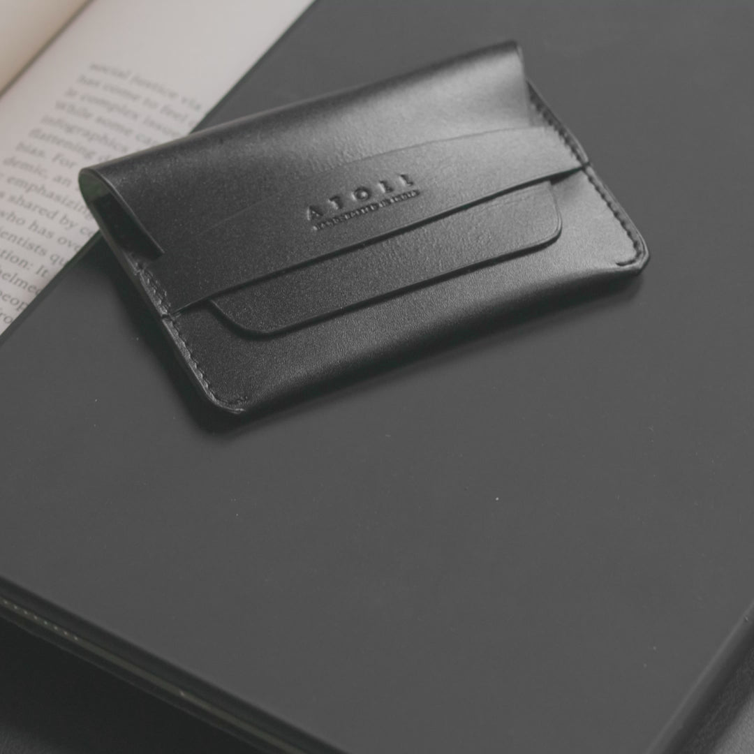 Greece -Black Leather Flap Wallet