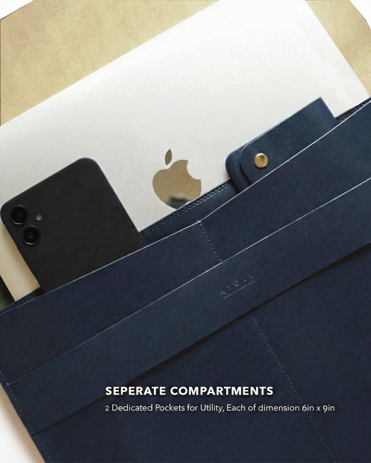 Atlas -Navy Leather Mcbook Sleeve