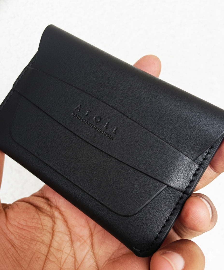 Greece -Black Leather Flap Wallet