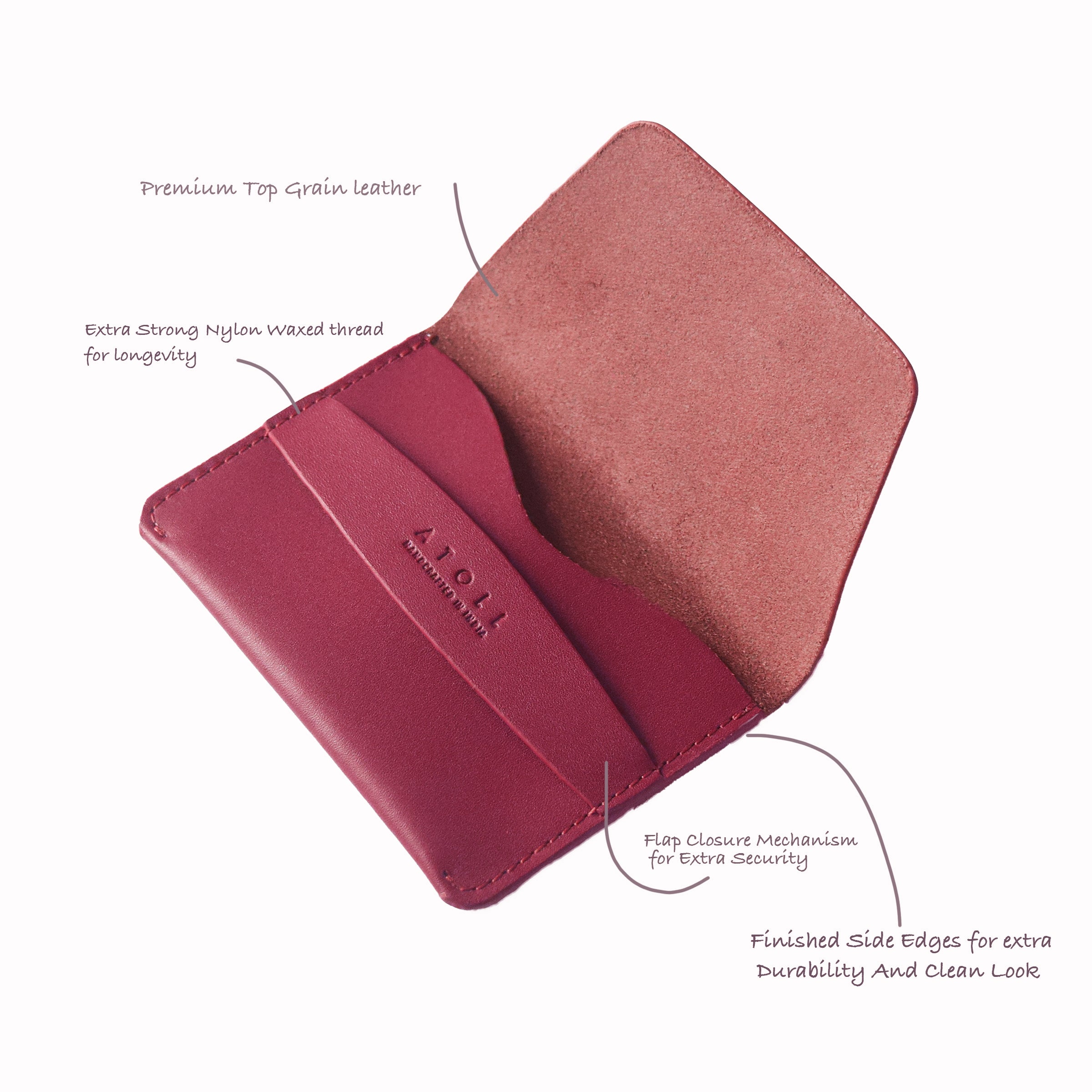 小物 Ajew Function wallet case / burgundy PARKING Burgundy grain Leather bifold wallet with pink car